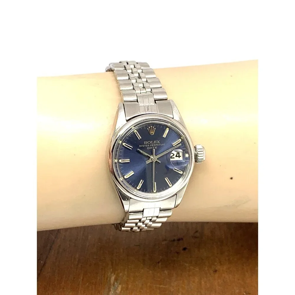 Rolex Women's Watch 6517 Oyster Perpetual Date Blue Dial Swiss Automatic 25mm